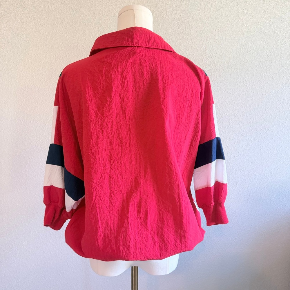 Vintage Cortiva Red White Blue Striped Windbreaker 90s USA Made Sporty Large - Picture 4 of 7